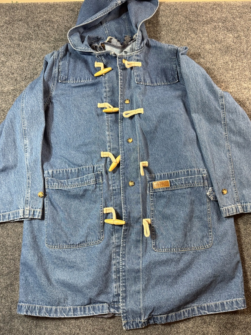 Denim&Co Women’s Hooded Blue Denim Toggle Jacket with Natural Rope Accents